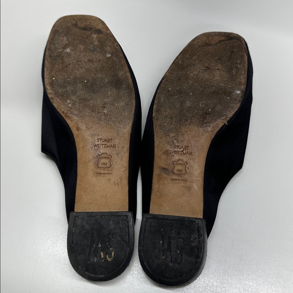 Stuart Weitzman Mulearky Satin Mule Slip On Open Back Shoes Silky Black Size 8 - Picture 7 of 9